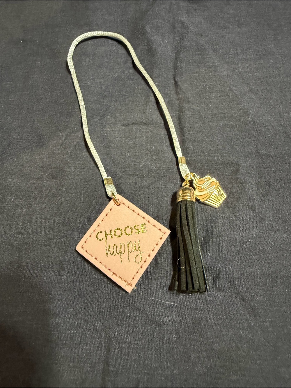 Choose Happy Pink Tassel Bookmark with Gold Cupcake Accent